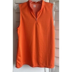 Three Sixty Six Women XL Orange Sleeveless Golf Polo Shirt Zip Tank Top EUC
